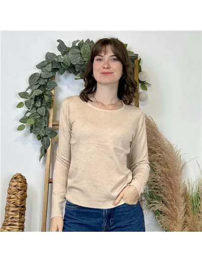 Y376- Pull FIN sans laine «Voggo» (T36-T48) (beige)