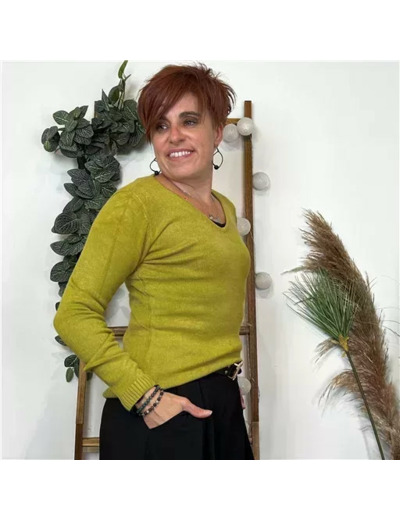 Y254- Pull Laine Cachemire "Tricotonic" (les T36&40) (vert anis)