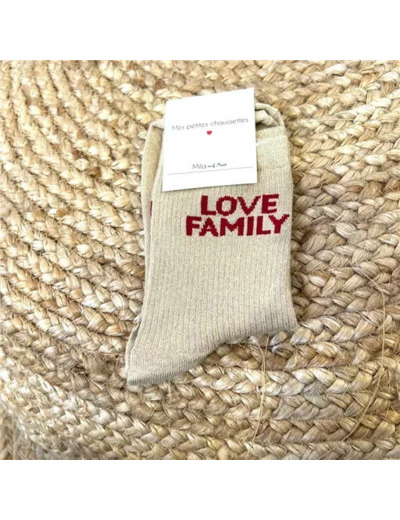 V327-Chaussettes paillettes "Love Family" (beige)