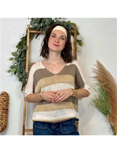 K120- Pull rayé Lurex (Tu) 🇮🇹 (beige)