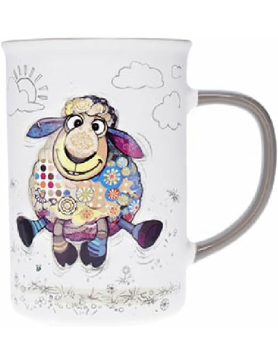 KIUB Grand mug avec des animaux - motif mouton qui court - matière porcelaine fine - contenance 360ML