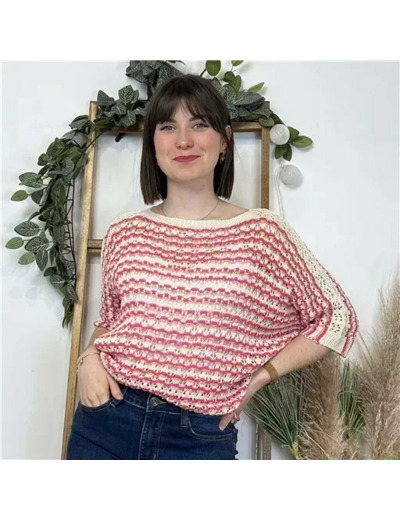 K491- Pull rayé Lurex (Tu) 🇮🇹 (fuchsia)