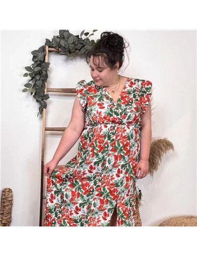 K320- Robe longue feuilles (T40-T48) (rouge)