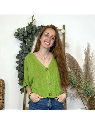 K878- Gilet court  (TU) (vert anis)