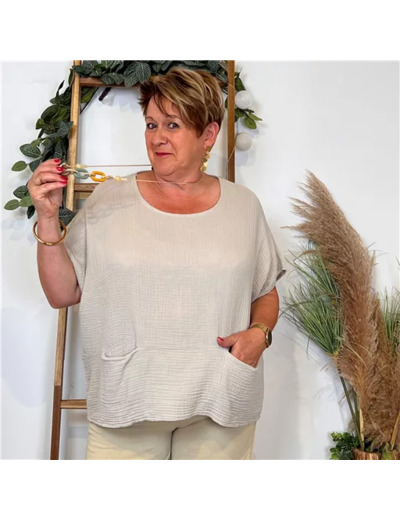 K196- Tunique coton & collier (Tu) 🇮🇹 (beige)