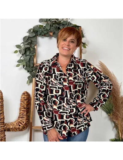 K091- Blouse By-One Graphique (T36-T38) (noir)