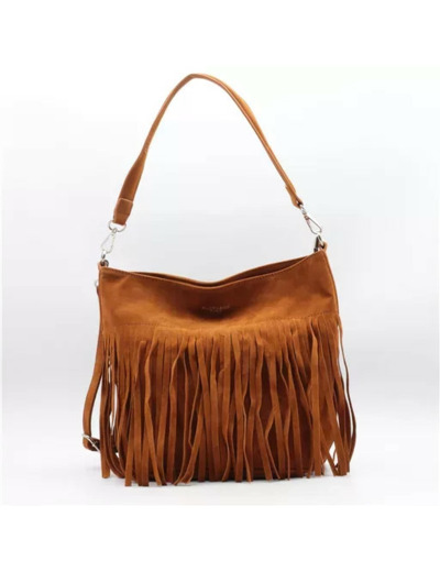 P393- Sac à franges Flora & Co – Aspect daim (camel)
