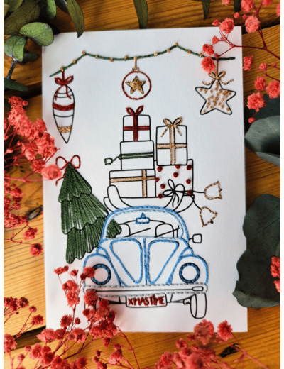 Carte à broder Noël - La tournée des cadeaux