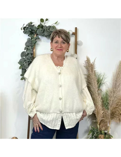 Z143- Gilet boutons fantaisies (Gu) (ecru)