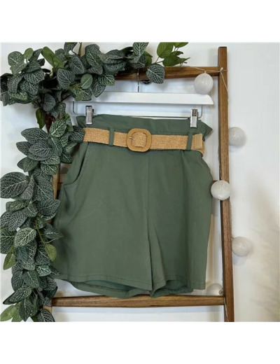 N983- Short avec ceinture (Tu) (kaki)