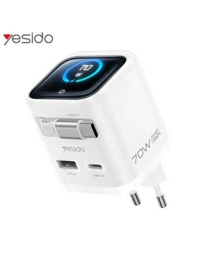 Yesido Chargeur Secteur avec Câble Rétractable & Affichage Digital