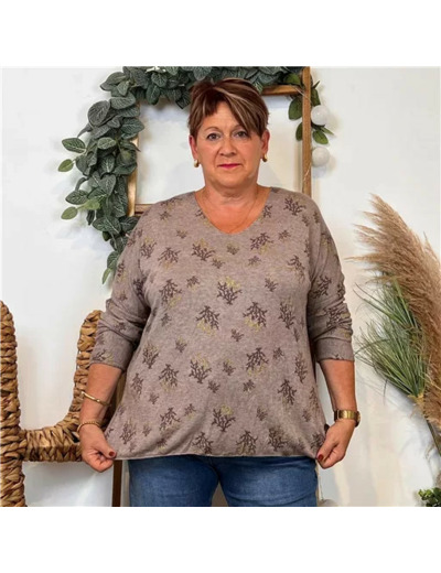 Z128. Pull imprimé "Coraux" (GT) 🇮🇹 (taupe)
