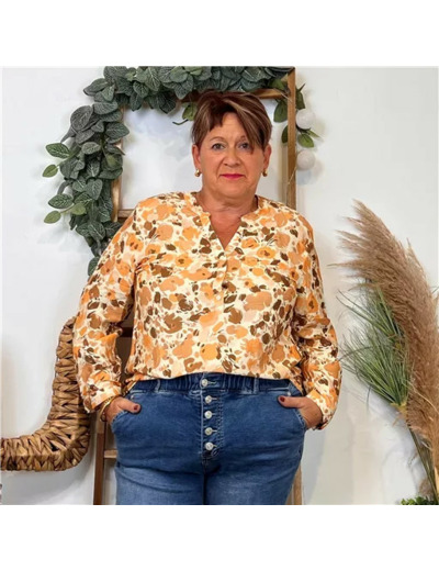 Z122- Blouse « Christy » Fleurettes (T44-T52) (camel)