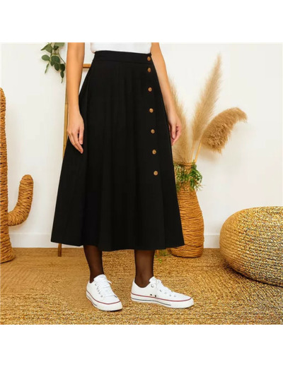 L728- Jupe boutonnée coton « Maëlle » (T36-T38) (noir)