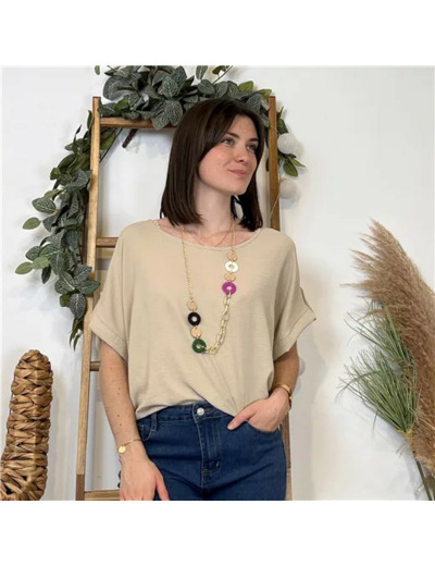 K182- Tunique unie + collier (Tu) 🇮🇹 (beige)