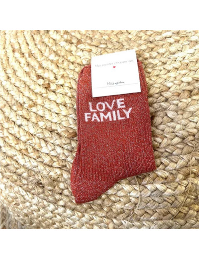 V327-Chaussettes paillettes "Love Family" (rouge)