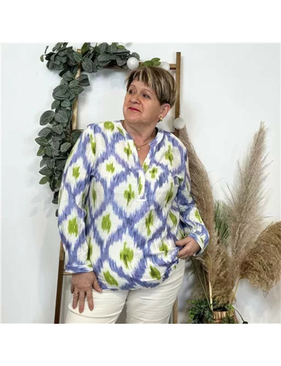 K804- Blouse Christy Losanges (T44-T52) (bleu indigo)