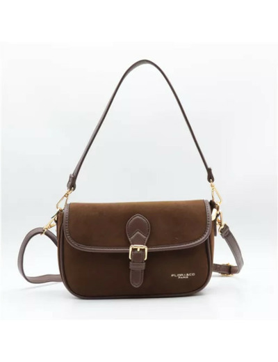 P390- 👜 Sac à main Flora & Co – Aspect daim (marron)