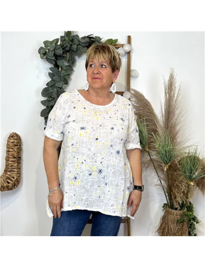 L468- Tunique coton Fleurettes (Gt) 🇮🇹 (blanc)