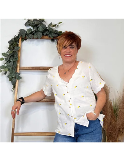 K290- Chemisier Gaze de coton 🍋 (T36-T40) (blanc)