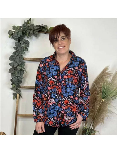 L599- Chemisier Z-One "Bouquet" (T36-T40) (noir)