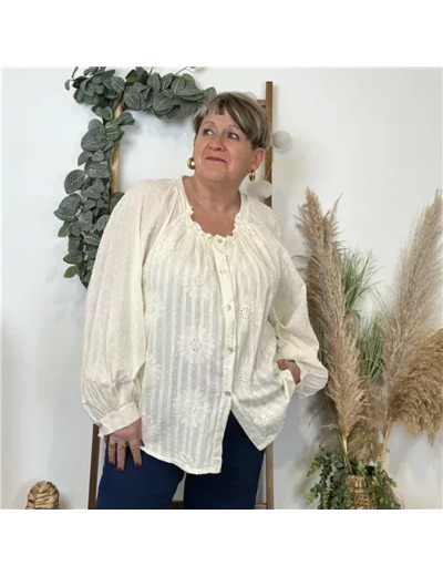 K588- Blouse brodée coton (Gt) 🇮🇹 (ecru)