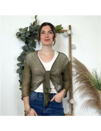 L541- Gilet ajouré à nouer Coline (Tu) (kaki)
