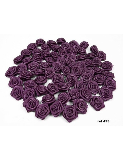 Sachet de 20 petites rose en satin 15 mm mauve aubergine 473