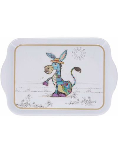 Mini Plateau avec des Animaux - Motif Ane Bleu - mélamine de qualité - Taille Mini 14 * 21 CM