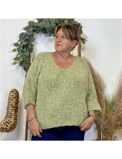 K064- Pull Oversize Maille Bouclette 🇮🇹 (vert céladon)