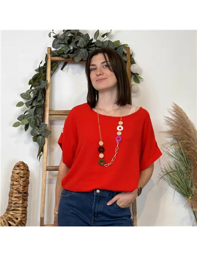 K182- Tunique unie + collier (Tu) 🇮🇹 (rouge)