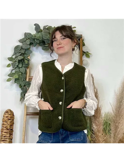 K021- Gilet sans manche moutonné (T36-T40) (kaki)