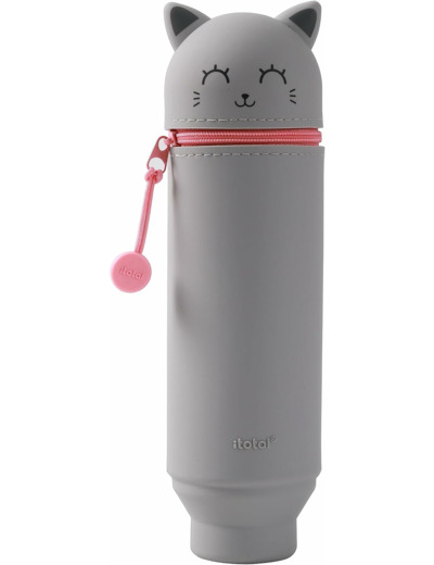 I-TOTAL® - Trousse en Silicone Souple pour l'École, Extensible avec Forme Profilée Grey Cat