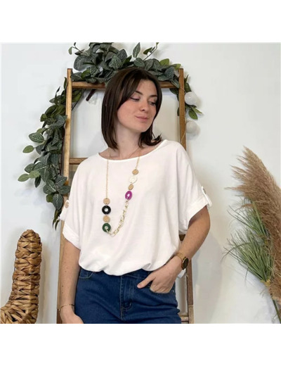 K182- Tunique unie + collier (Tu) 🇮🇹 (blanc)