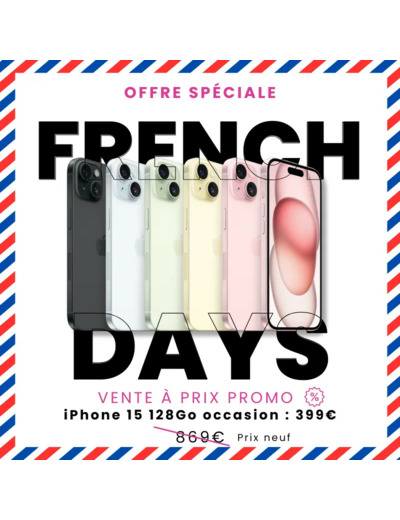 FRENCH DAYS - iPhone 15 128Go - Occasion à seulement 399€