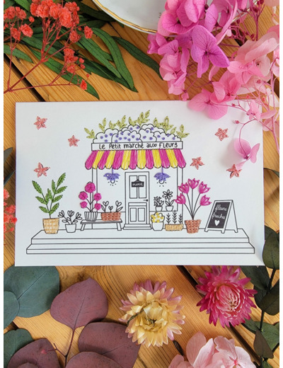 Carte à broder - Le petit marché aux fleurs