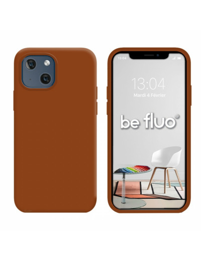 Coque Silicone Moxie BeFluo Fine et Légère pour iPhone 14, Intérieur Microfibre - Havane
