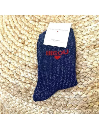 V317- Chaussettes paillettes "Bisou" (marine)