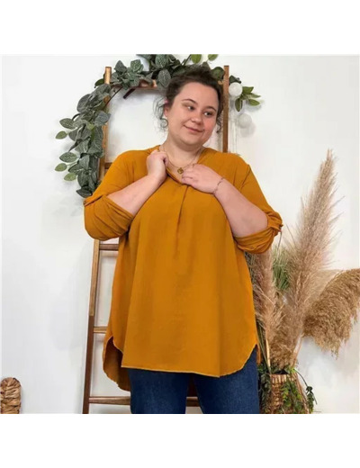 K481- Blouse Mi-longue unie (TU) 🇮🇹 (moutarde)