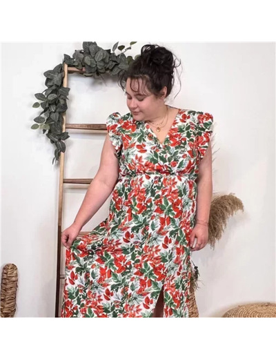 K320- Robe longue feuilles (T40-T48) (rouge)