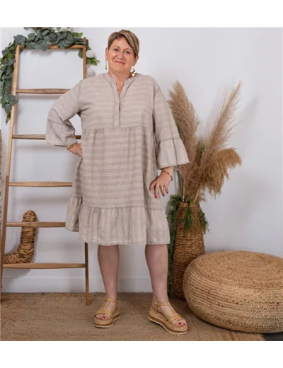 K507- Robe coton délavé C'Mélodie (taupe)