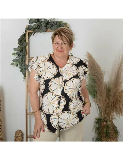 Z165-Chemisier imprimée Christy (T44-T52) (noir)