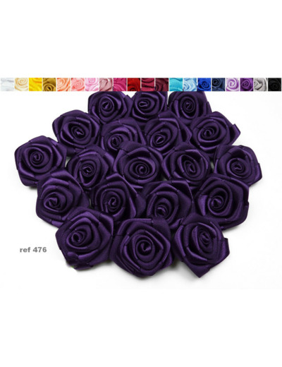 Sachet de 10 roses satin de 3 cm de diametre prune fonce 476