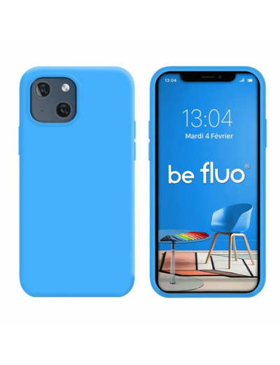 Coque Silicone Moxie BeFluo Fine et Légère pour iPhone 14, Intérieur Microfibre - Bleu clair