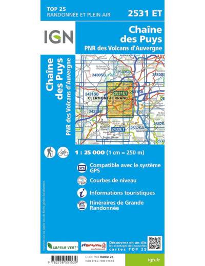 2531ET CHAINE DES PUYS PNR VOLCANS D'AUVERGNE