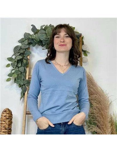 Y372- Pull FIN sans laine «Voggo» (T36-T48) (bleu ciel)