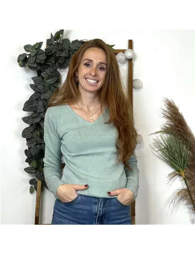 Y254- Pull Laine Cachemire "Tricotonic" (les T36&40) (vert céladon)
