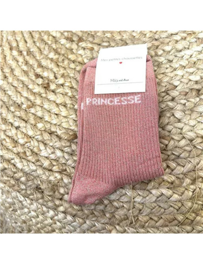 V321- Chaussettes paillettes "Princesse" (rose)