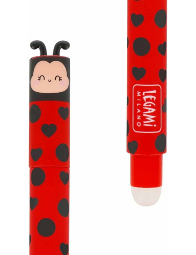 LEGAMI Stylo Gel Effaçable Pointe 0.7mm - Stylo Effaceur Rechargeable - Encre Rouge - Get Lucky Ladybug