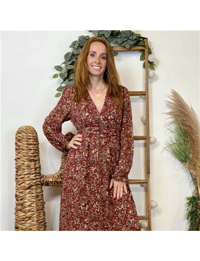 K077- Robe Maëlle fleurettes (T36-T38) (marron)